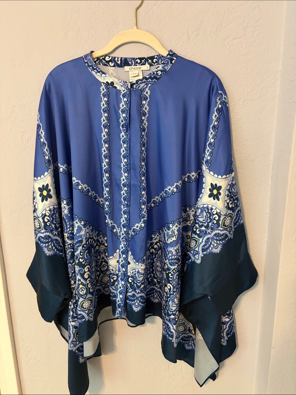 Chico's Royal Blue Paisley Silky Kimono Jacket